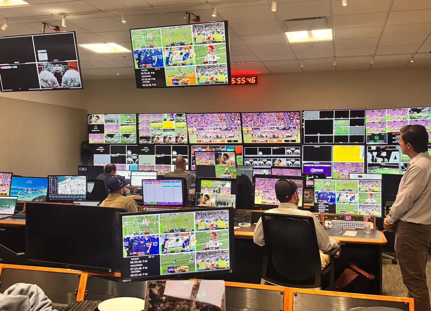 The broadcast control room at Goal Line Studios