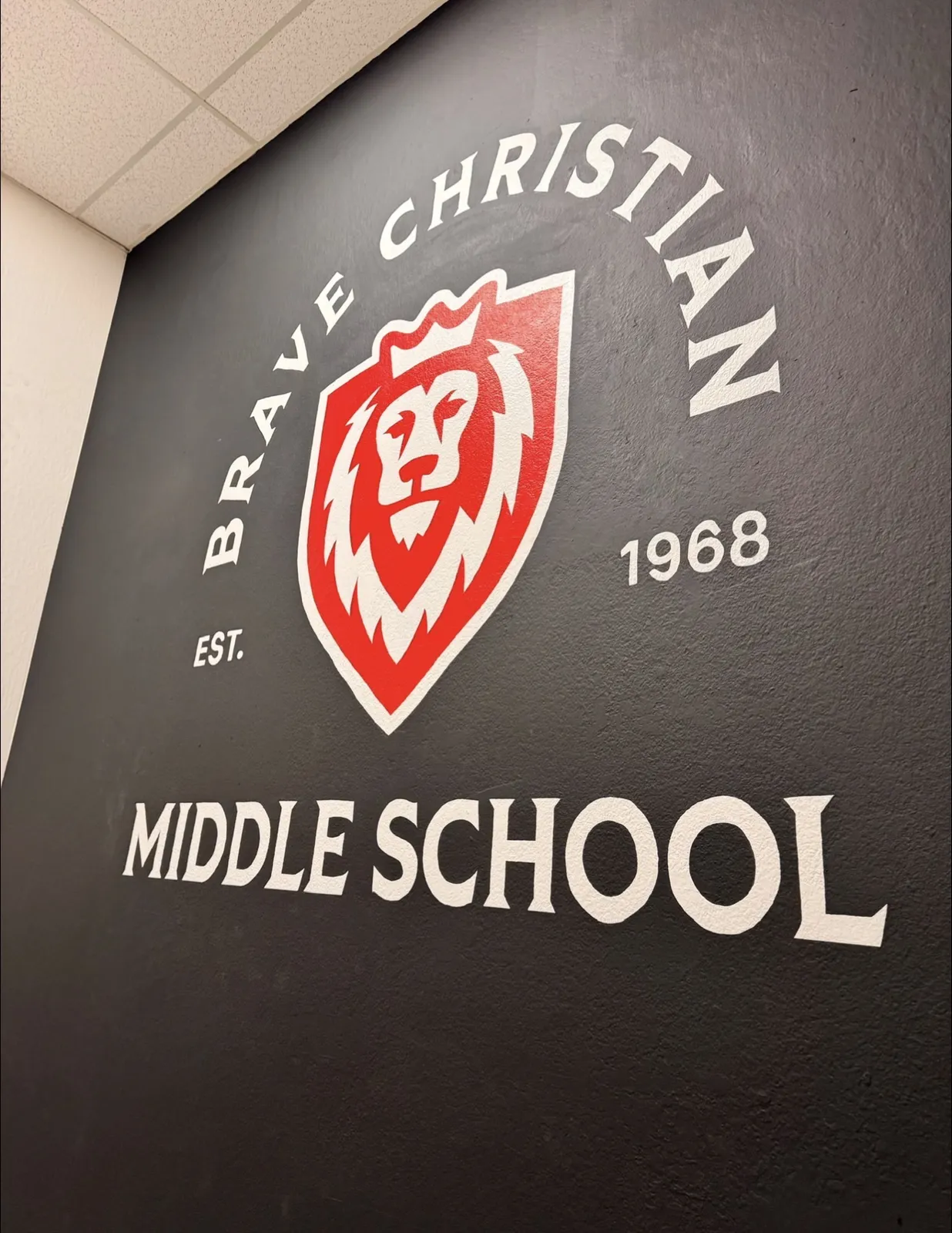 Brave Christian Middle School crest mural with Est. 1968