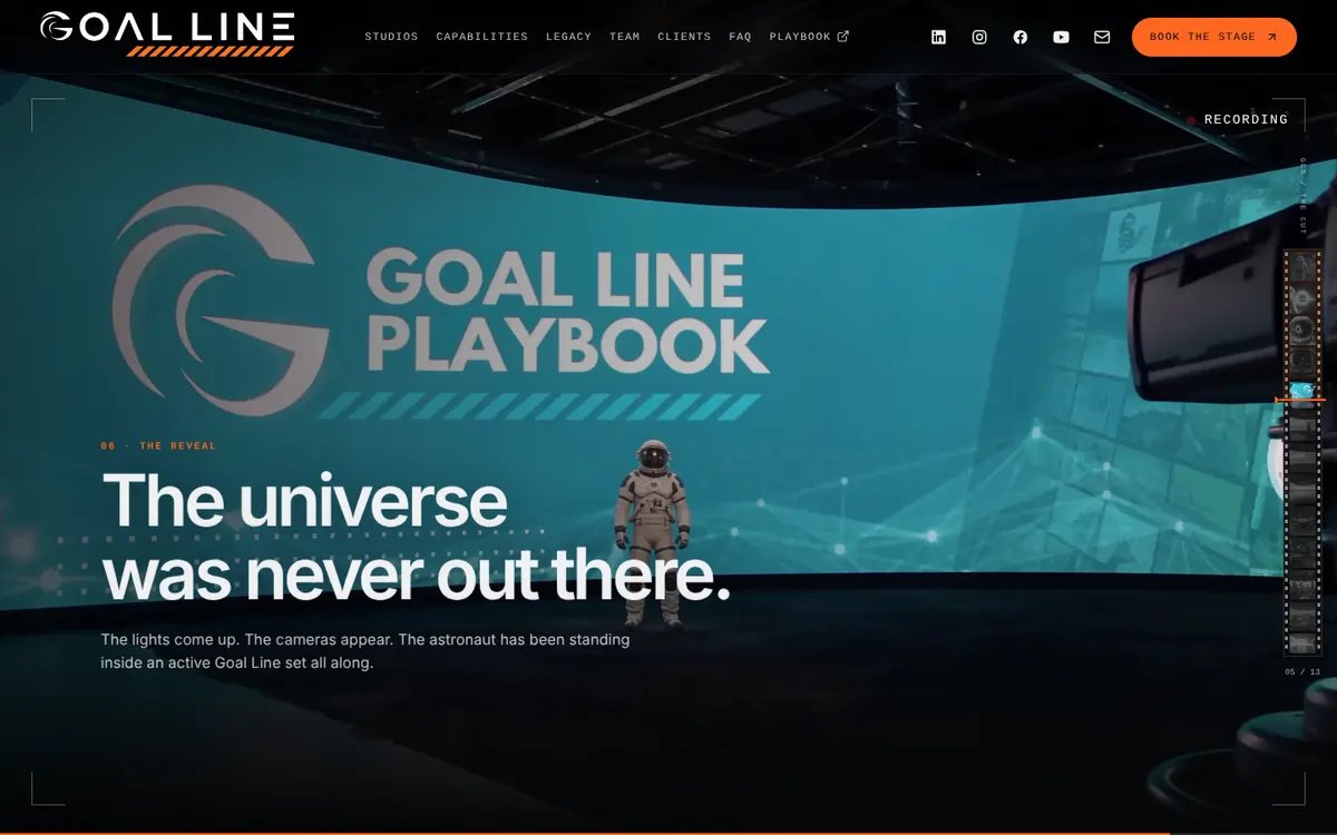 Goal Line Studios website by Trinity: Goal Line Playbook LED stage section