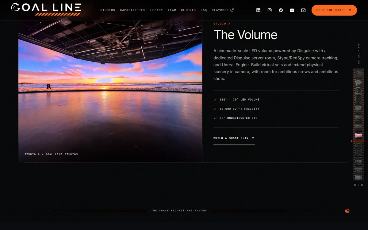 Goal Line Studios website by Trinity: The Volume LED stage section