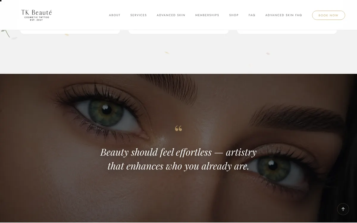 TK Beaute website by Trinity: beauty quote section