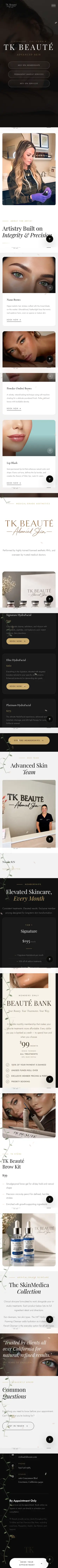 Mobile version of the TK Beaute website designed by Trinity Strategic Solutions