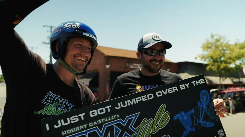 BMX riders celebrating downtown